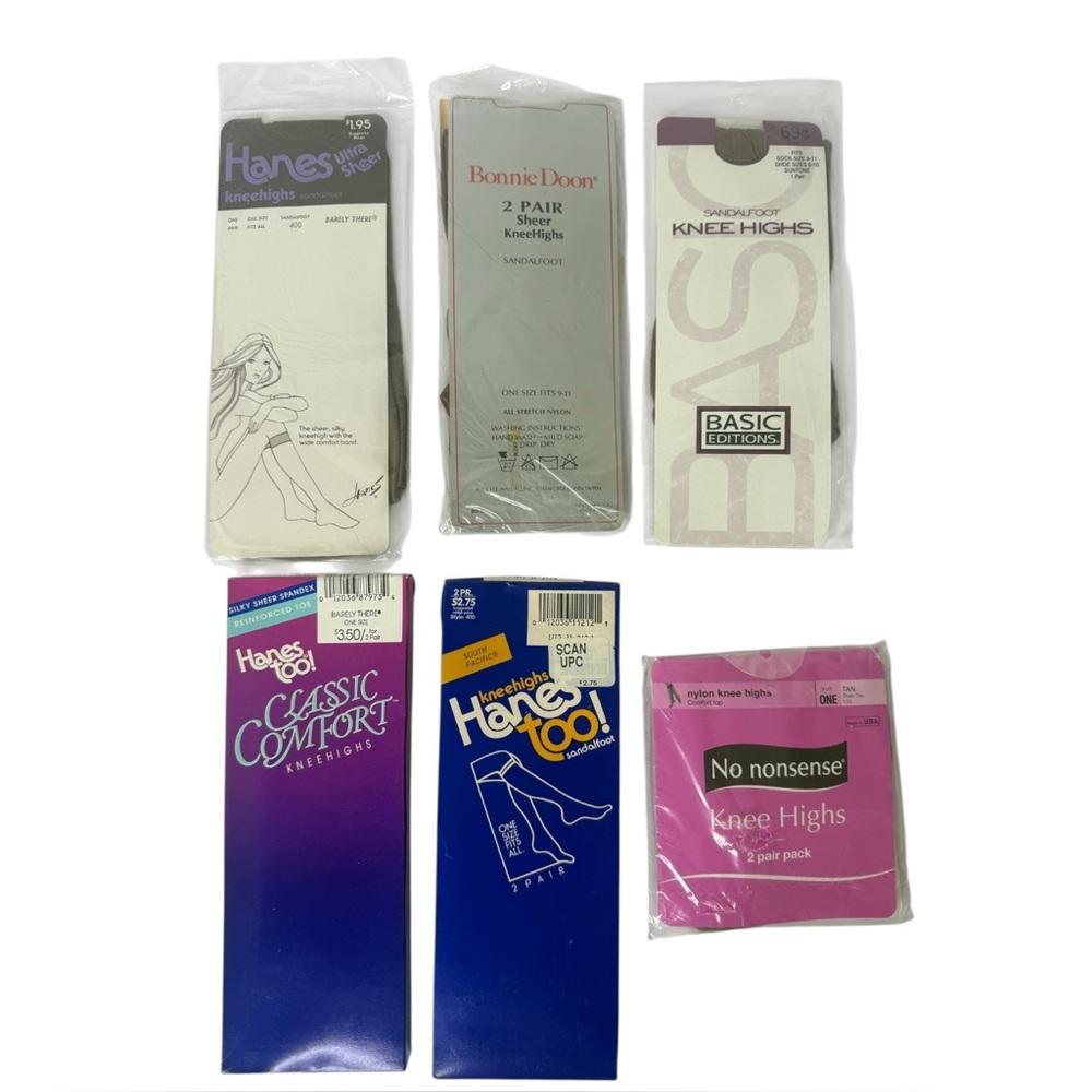 Assorted Knee Highs Lot of 6 Packages One Size Neutral Brown Sheer